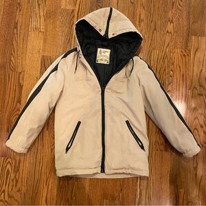 Vintage London Fog Heavyweight Canvas Coat Beige with Black Stripe Zipper Hood